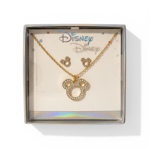 Disney Gold-tone Crystal Mickey Pendant Necklace with Matching Studs